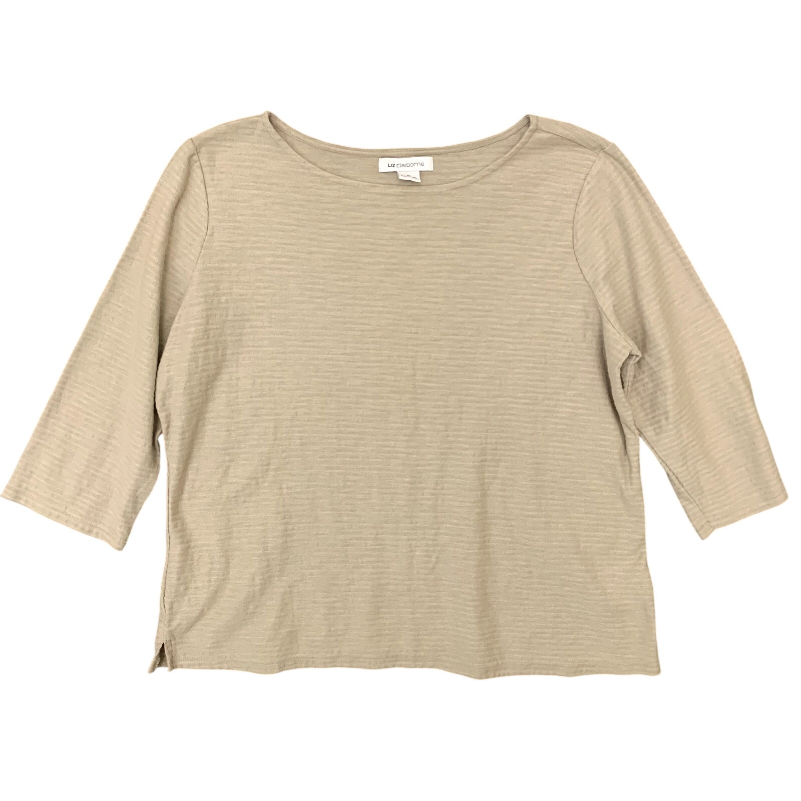 Tan Top Short Sleeve Textured Cotton Blend Liz Claiborne Women's Size Xl